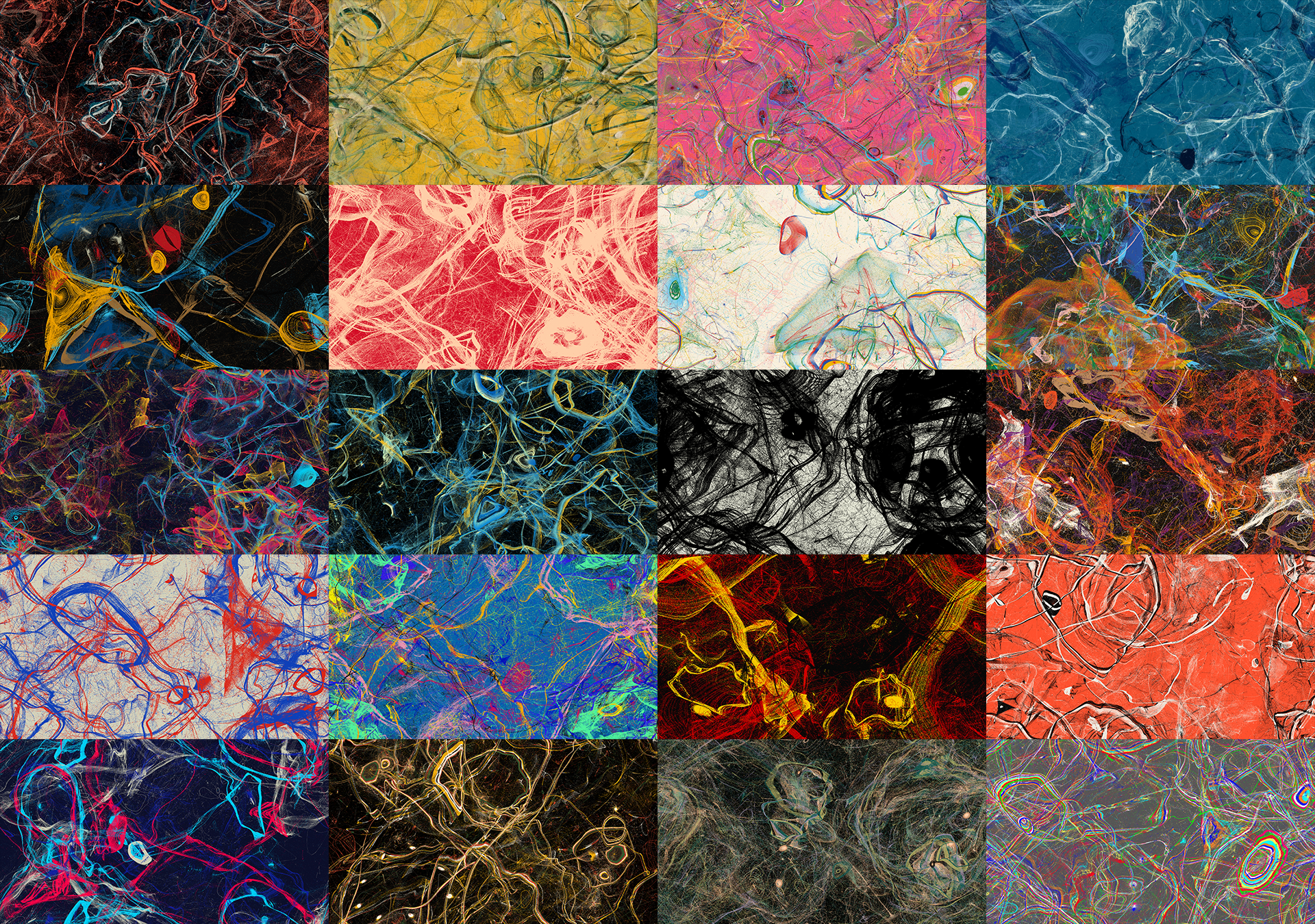 Non-final preview of the 20 possible palettes of "The Cosmic Soup".