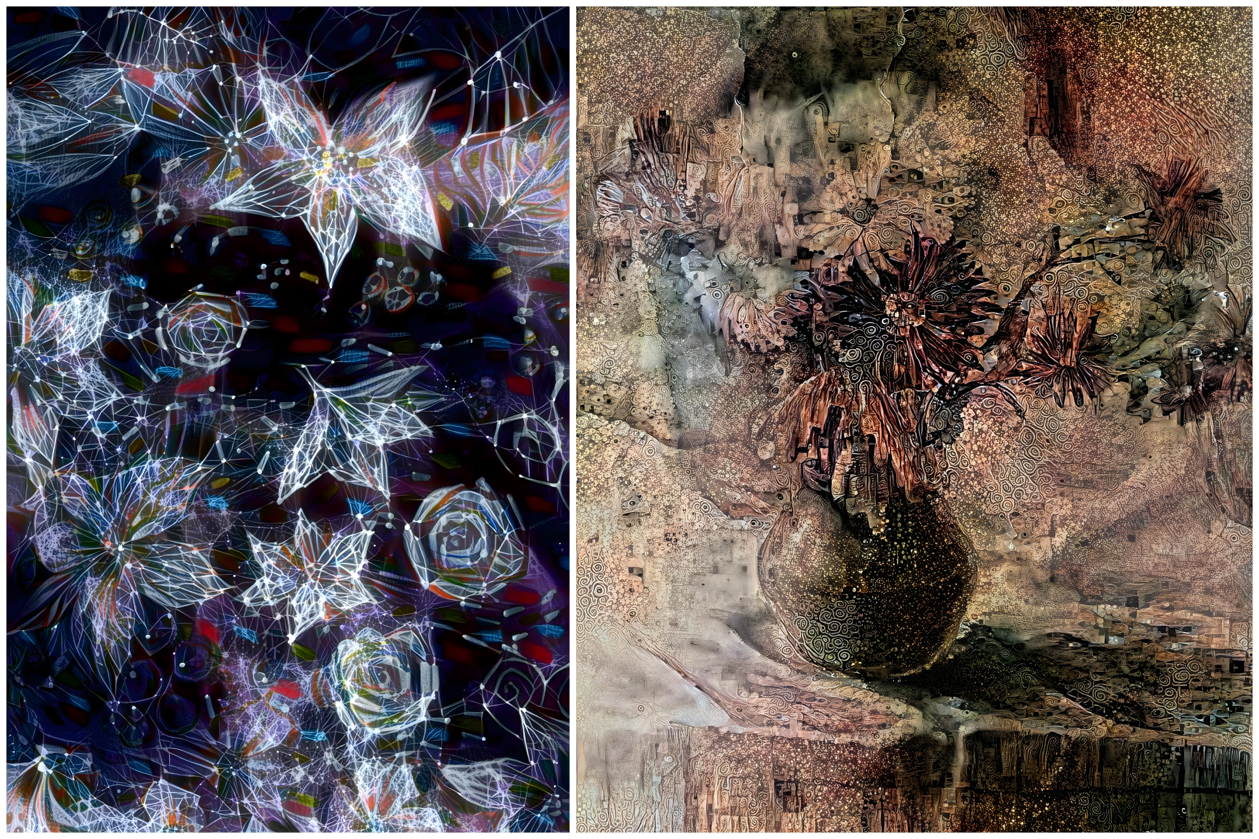 "Night" and "Sadness" by artists Oleg Dovgan & Mavka Lisova (@procenty) - Illustration mixed with AI