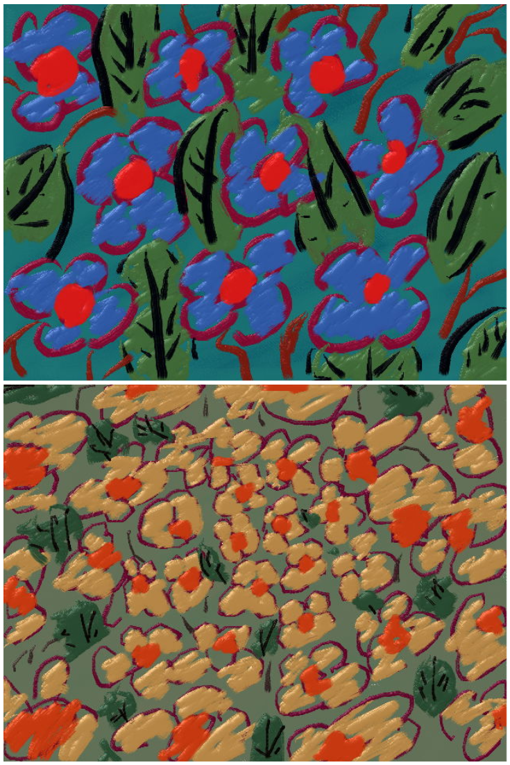  "flowrds 1" and "flowrds 5" by artist bleep repeat (@bleeprepeat﻿), painting