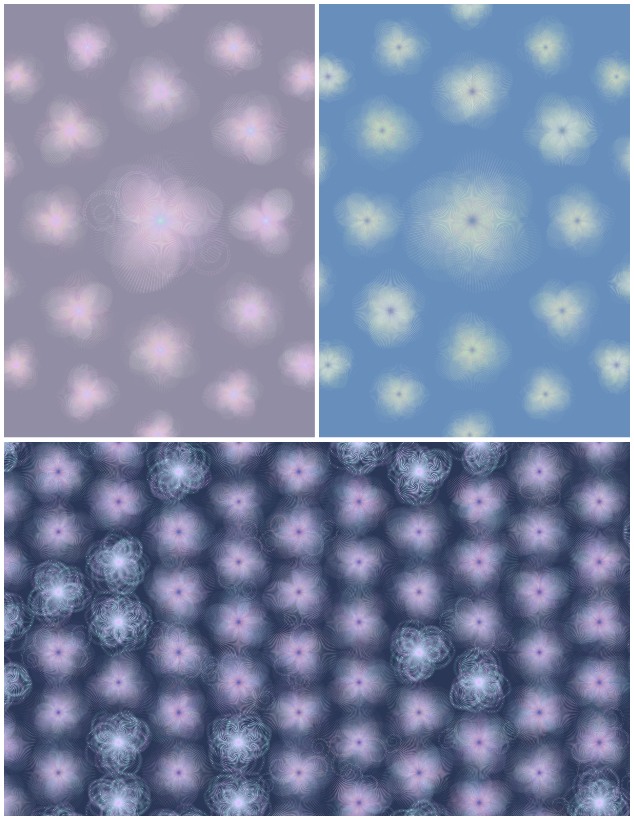 "Fairy flower pattern“ #97, #71 and #134 by artist Chi.L (@chi77lin) - generative pattern art