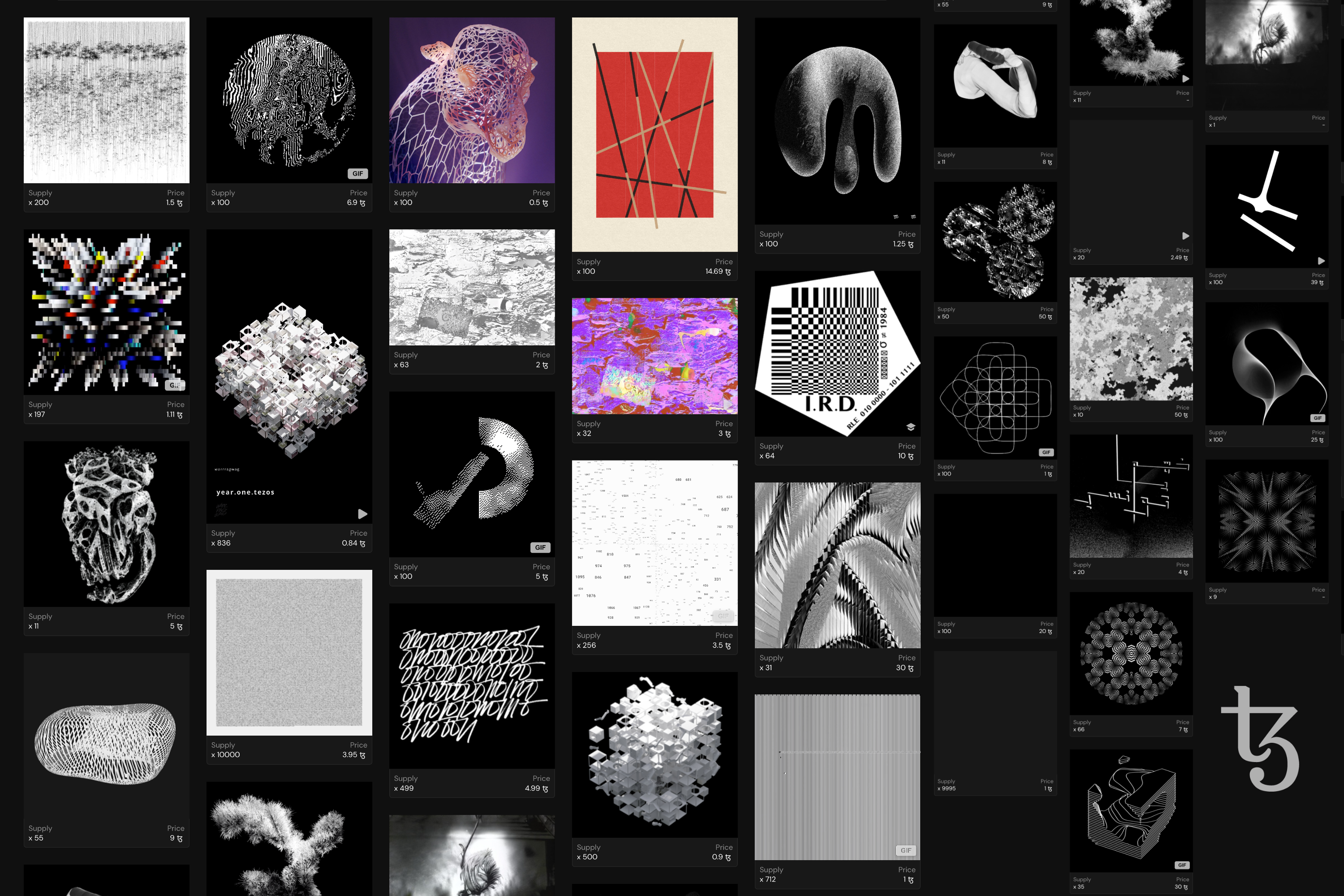 Early Tezos NFT archive, collected on the Hic-et-Nunc marketplace, displayed on Versum