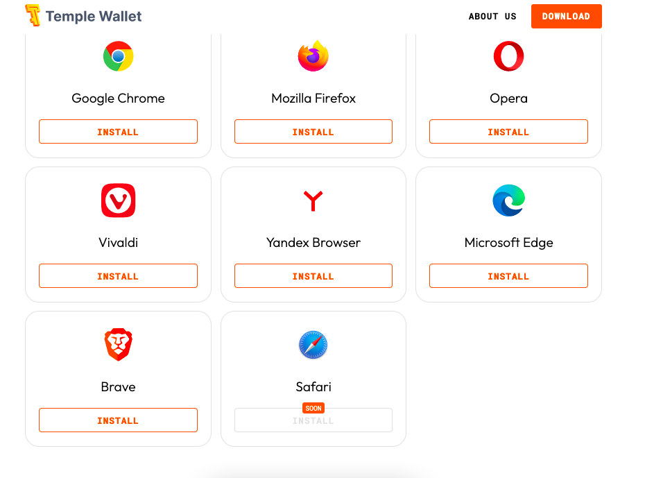 Browsers which you can currently use Temple Wallet with