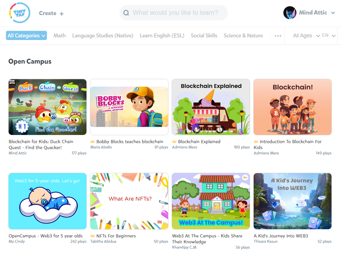 Screenshot from TinyTap website