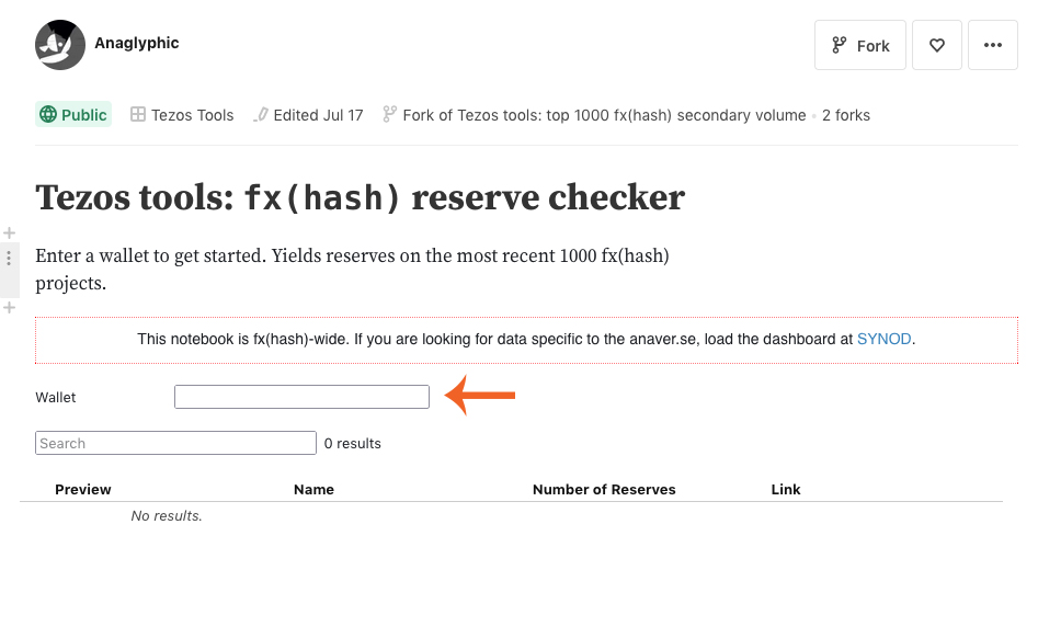 Tezos tools: fx(hash) reserve checker by anaglyphic