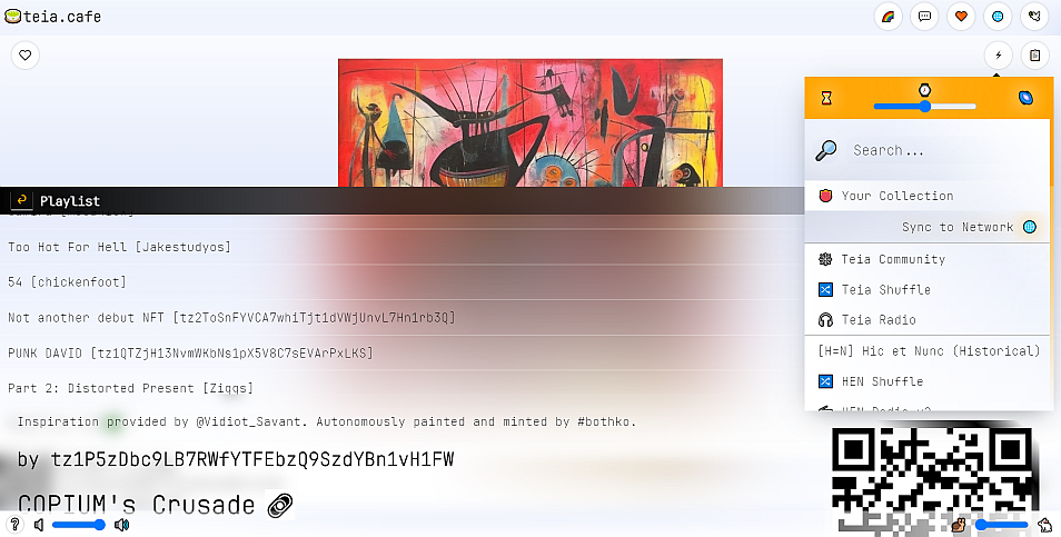 An overview of the main page of teia.cafe - there's kind of a lot going on so this article will go through some of the features that are currently built in. (And what's on the roadmap for the future.)