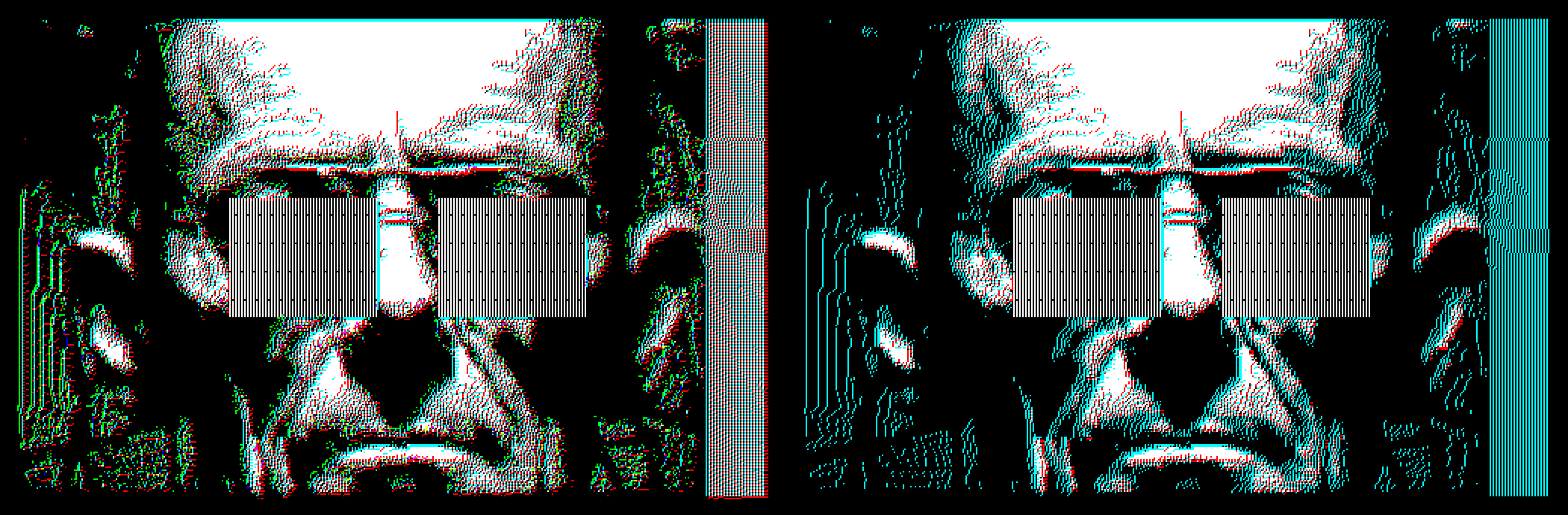 Examples of increasing light (left) and dark thresholds (right) - notice the change in color gradation between the layers of the image.