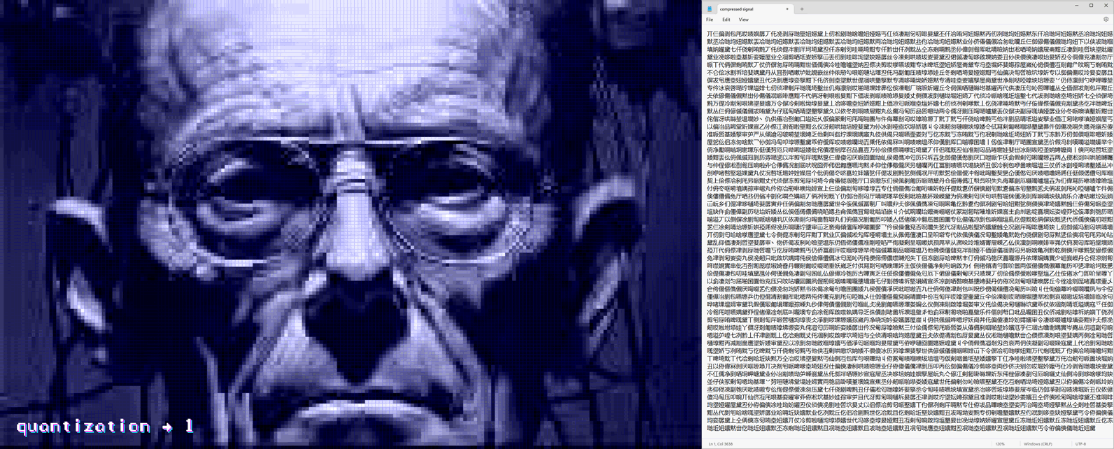 Varying quantization parameter of the input image (left), with the corresponding compressed signal (right).