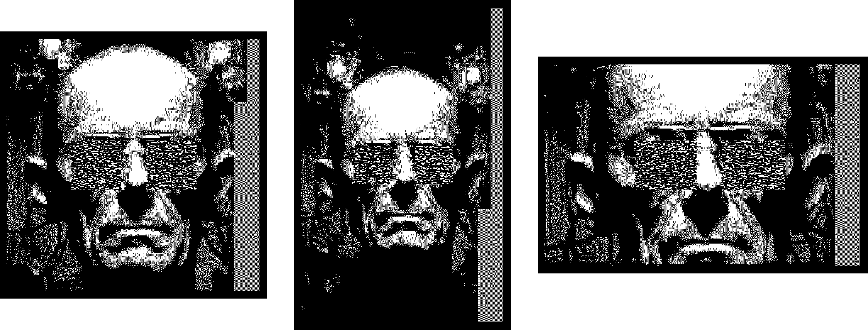 Comparison of output formats - square (left), portrait (middle), landscape (right). Gray band on the right is due to signal not fitting into max limit of 2000 characters during image editing phase.