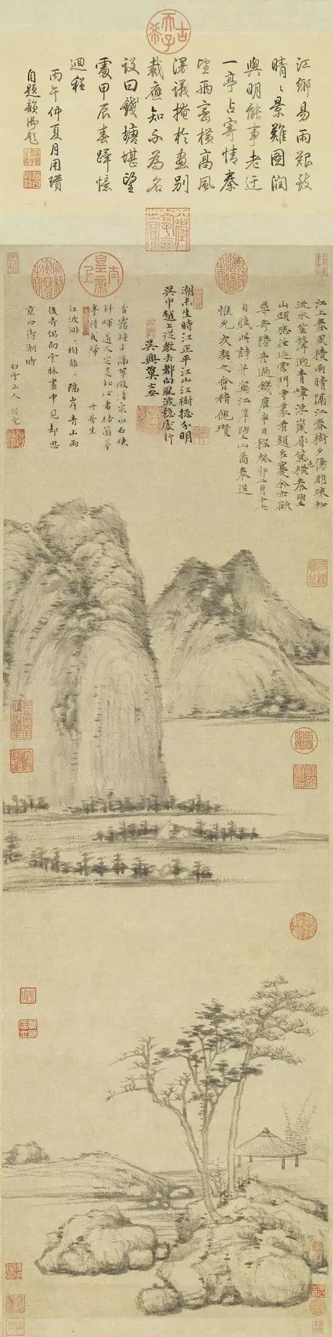 江岸望山图——倪瓒