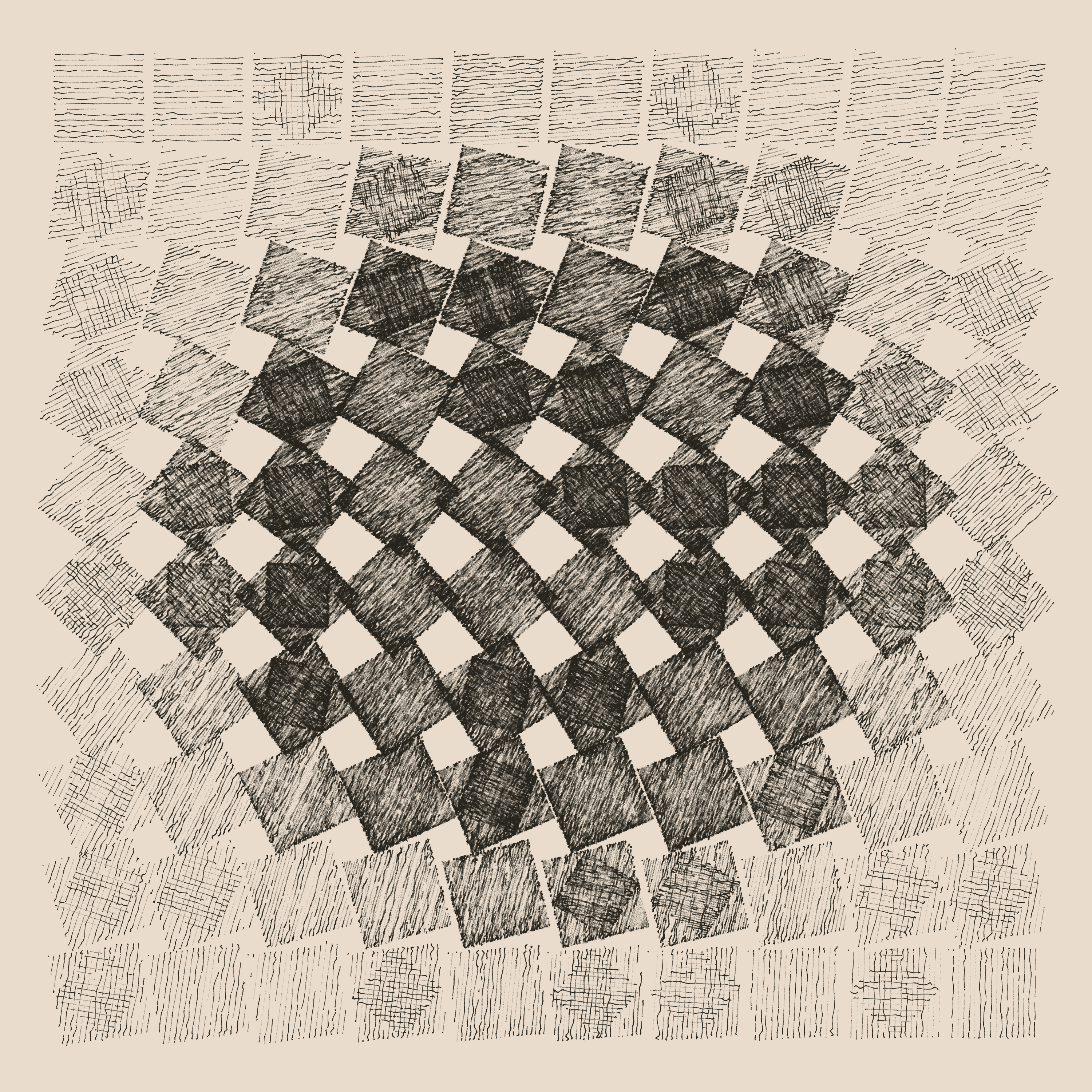 Genuary 2024 Day 5: Vera Molnar. The paths use the technique below to achieve a pencil-like effect.