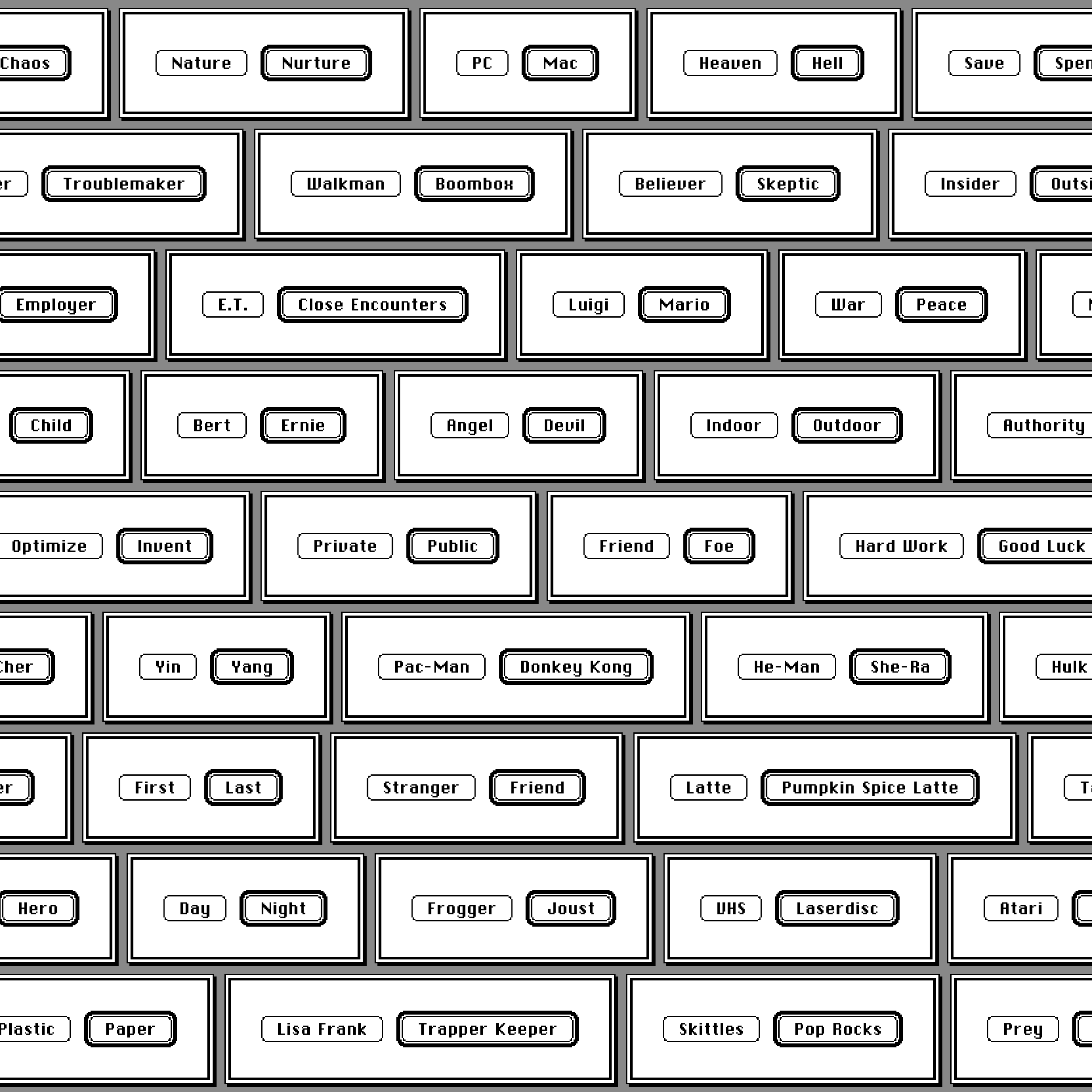 Example word pairs from Dialog Box