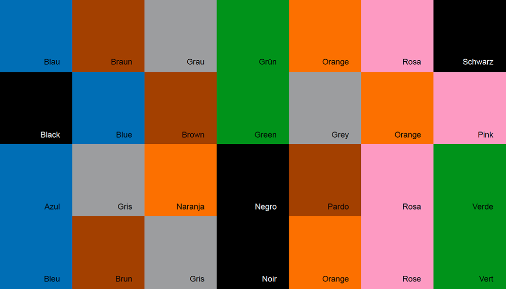 …the alphabetical order of colors (german, english, spanish, french)