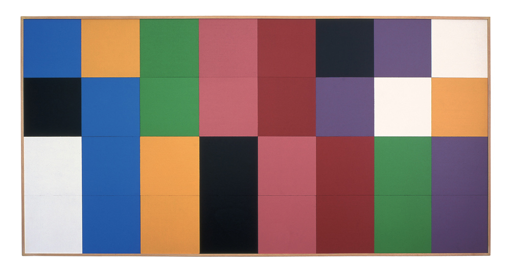 …the alphabetical order of colors (german, english, french, italian), 1992acrylic on wooden panels – 100 x 200 cm.