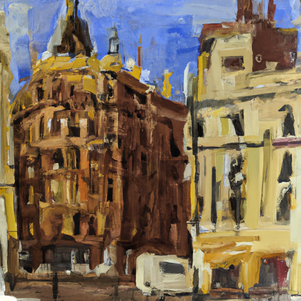 Imagined street scene of Prague based on a plein air painting by Robert Matheson