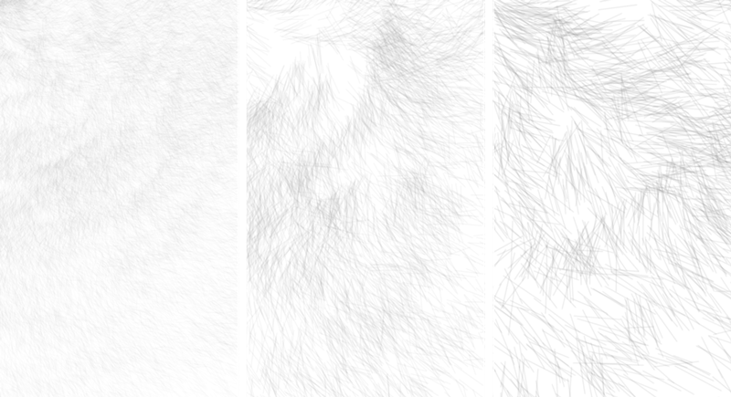 From left to right: size proportions and alpha values of 5 // 10 // 15.
