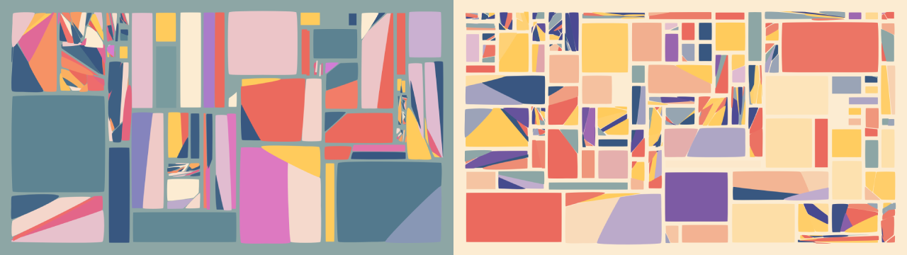 Early outputs of Fêlure using As Light As A Feather's palettes