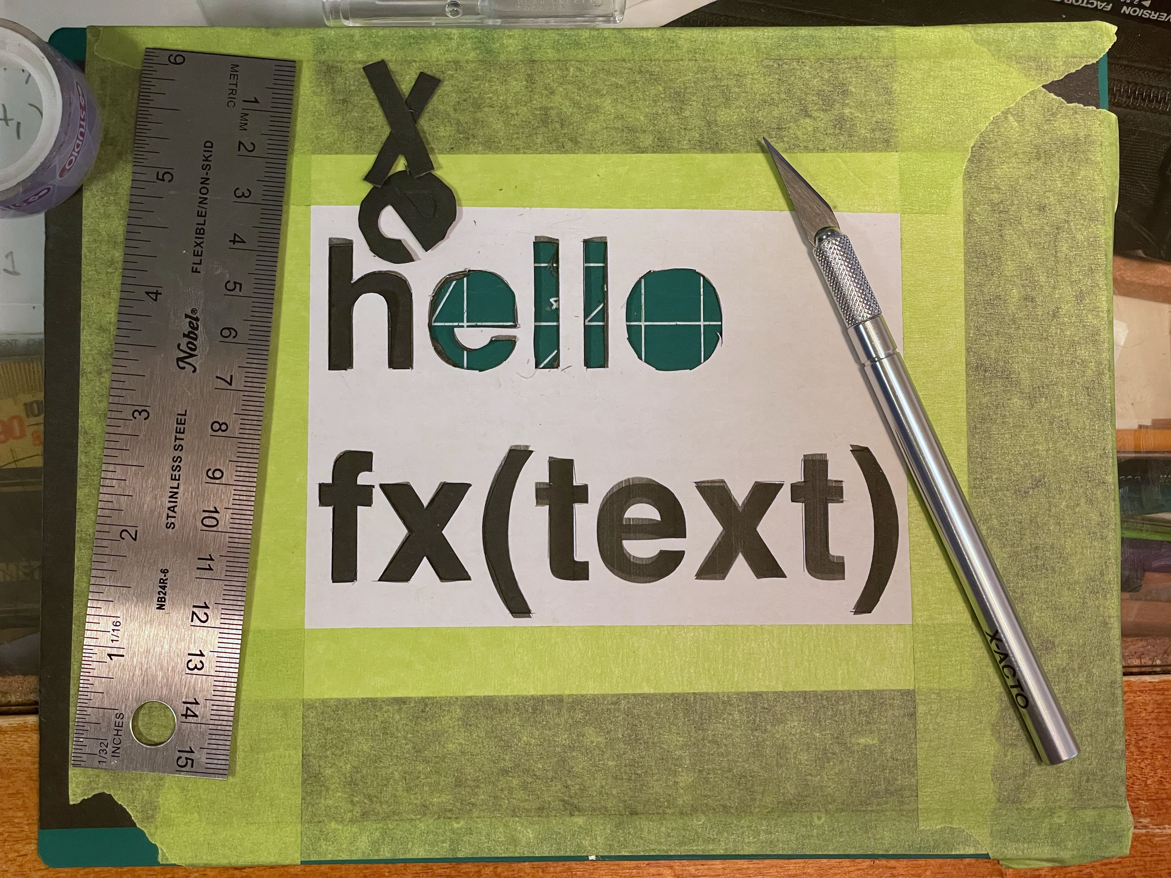 In process of creating a mask to use for a cyanotype 'Hello World' print.