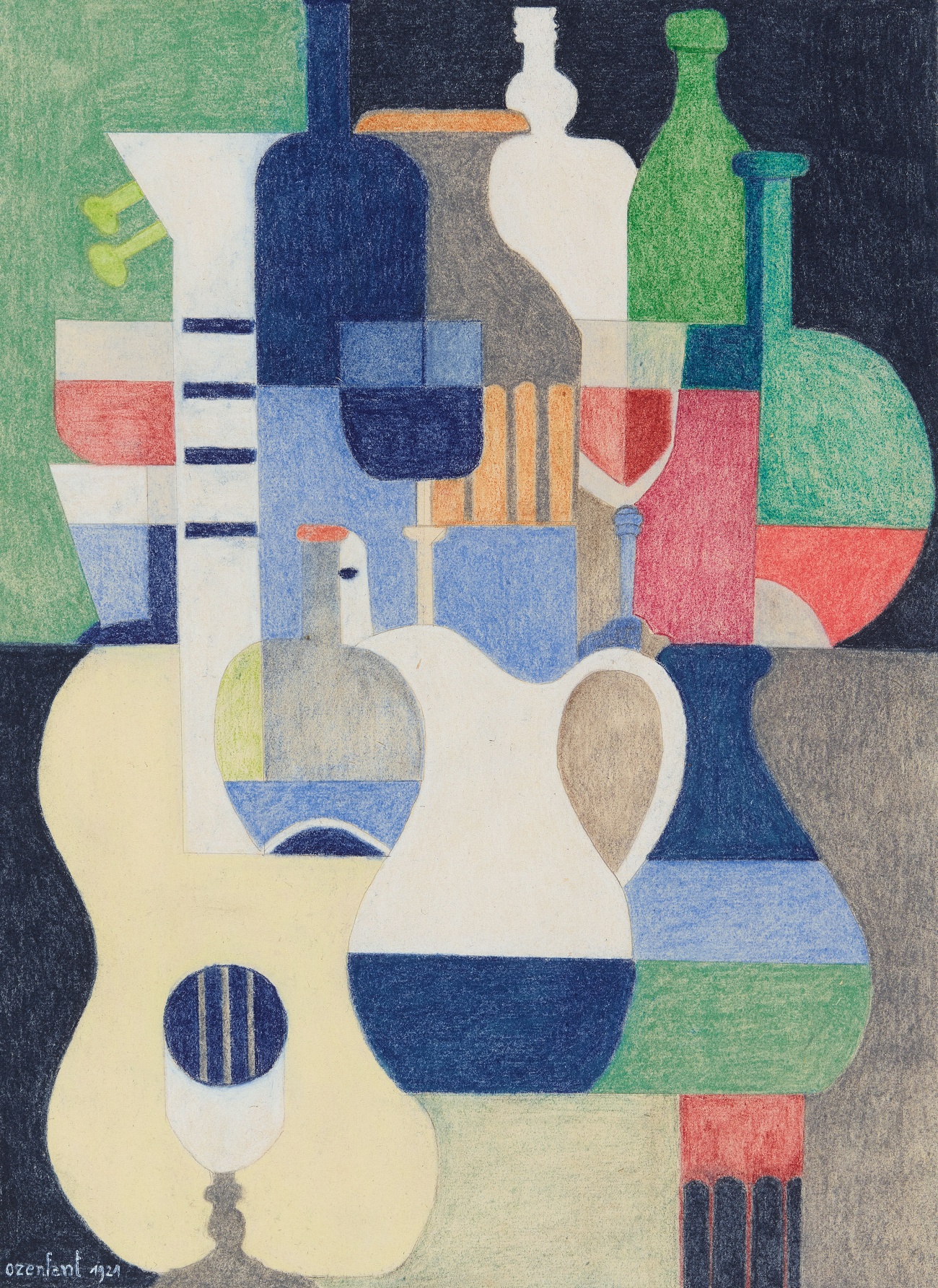 Amédée Ozenfant - Nature morte au pichet et à la guitare (Still life with pitcher and guitar), 1921
