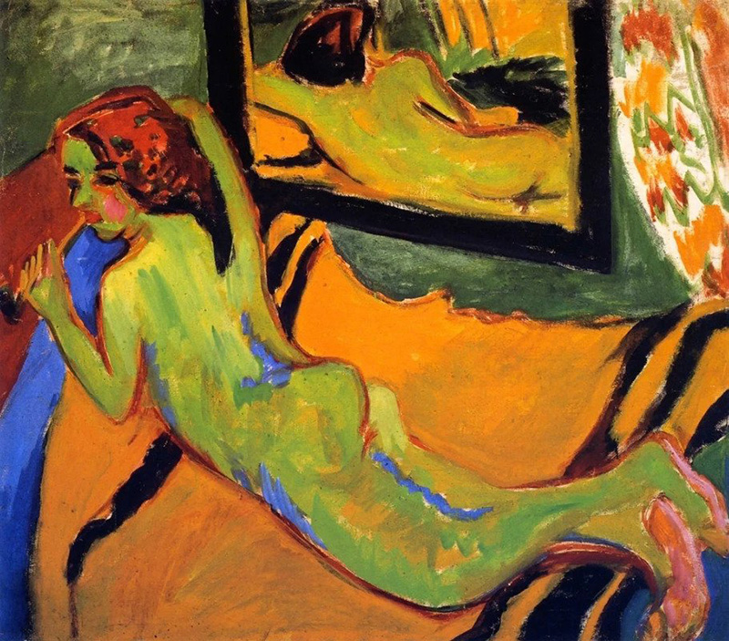Ernst Ludwig Kirchner, Reclining Nude before a mirror, 1910