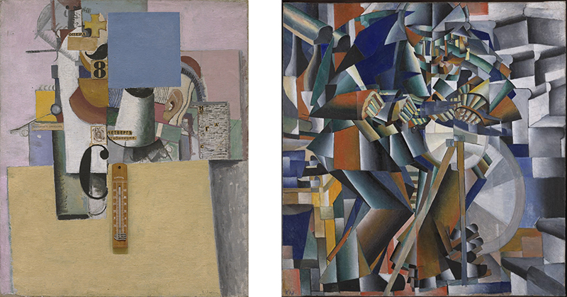 Kazimir Malevich, Reservist of the First Division, 1914 (cubism); The Knife Grinder, 1912-13 (cubo-futurism)