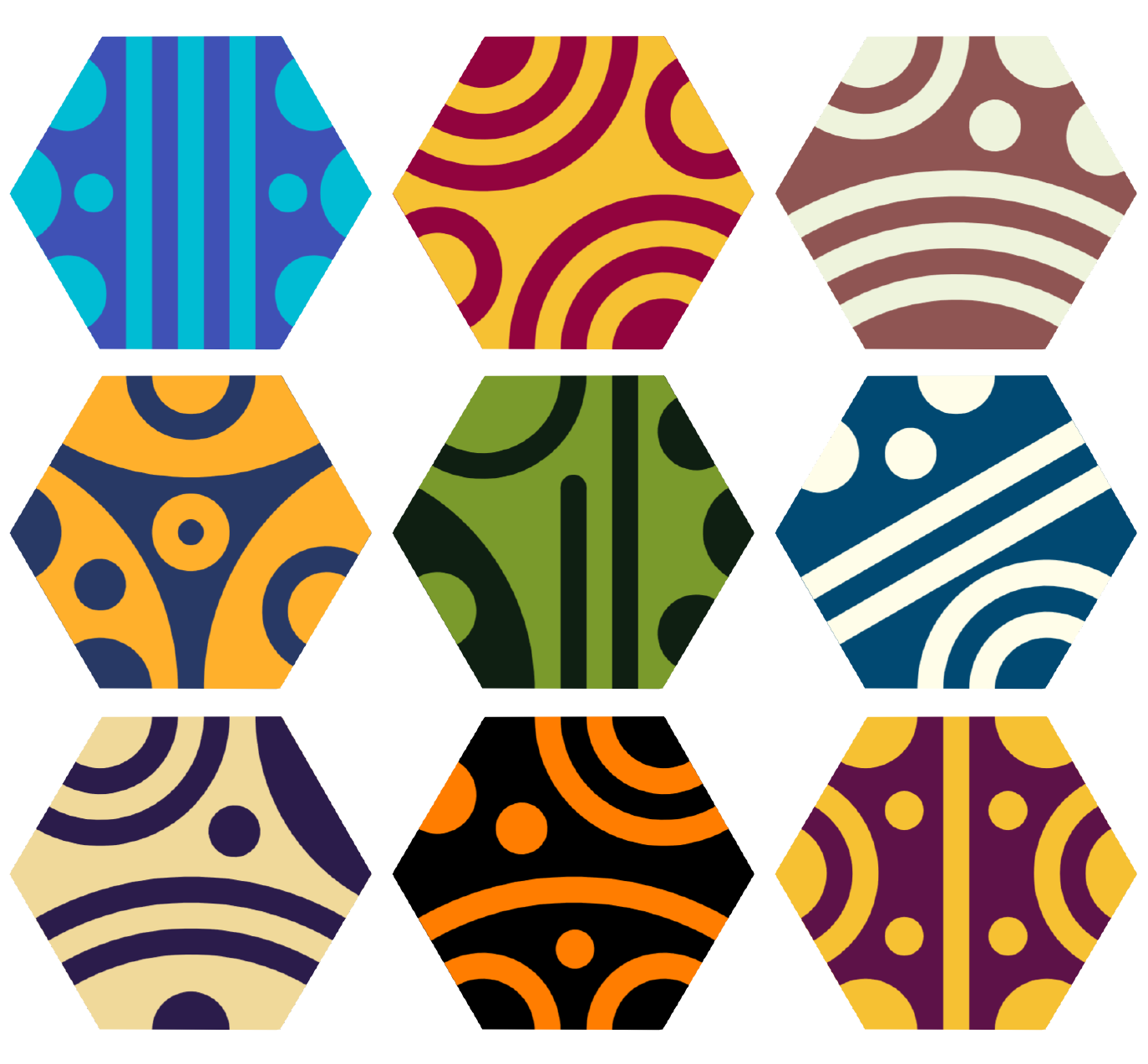 Some examples of hexagonal designs.