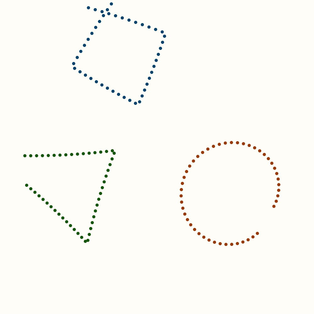 When each point gets its own parameter s in the angle interpolation formula the shapes deform and unfold as they rotate.