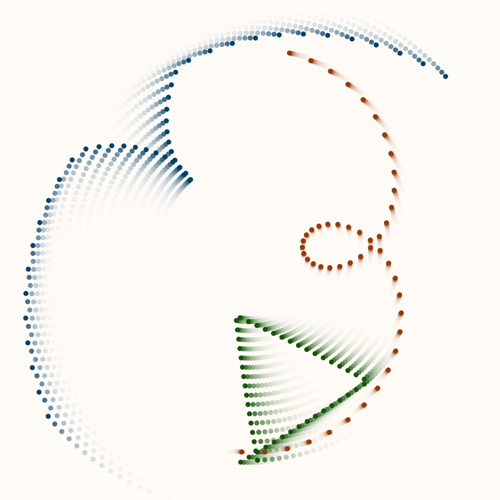Rotated and distorted shapes with different phases per shape and with motion blur.