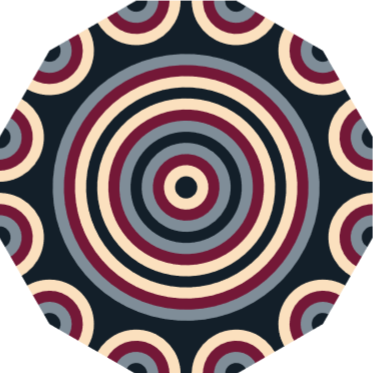 Single dodecahedron tile showing order of colours along the edges and also in its rings. 