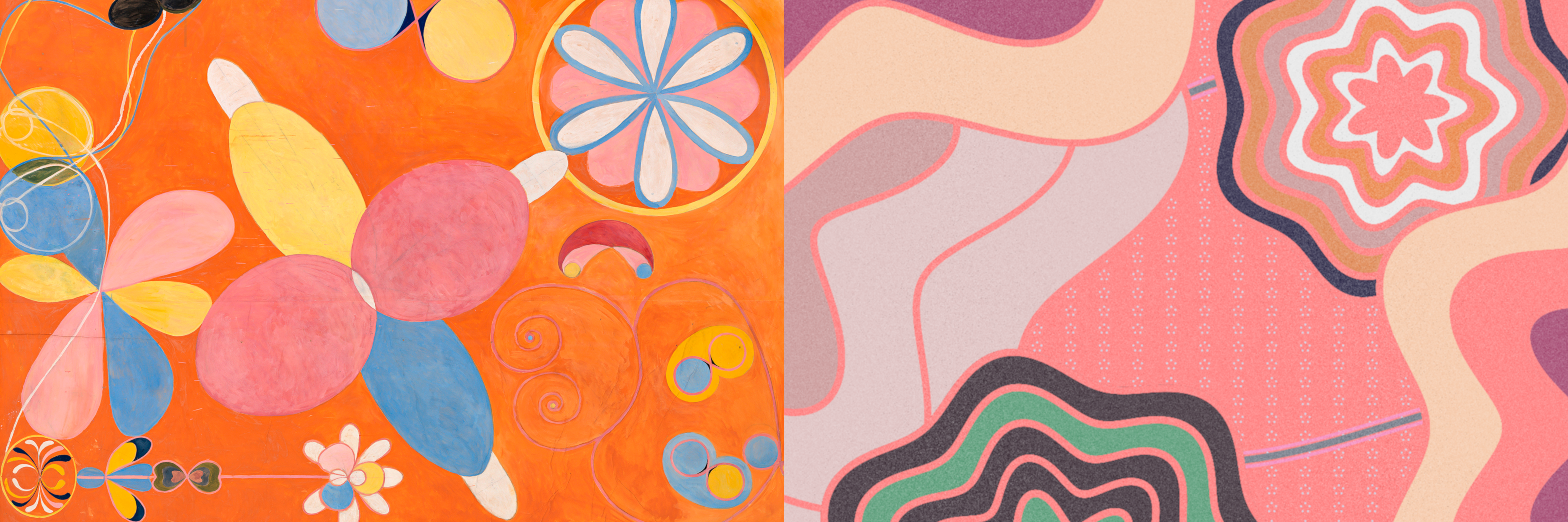 De tio största, Ynglingaåldern #4, Hilma Af  Klint, 1907 (turned) AND Fleur de Sinus #70, Chris McCully, 2022 (flipped, turned)