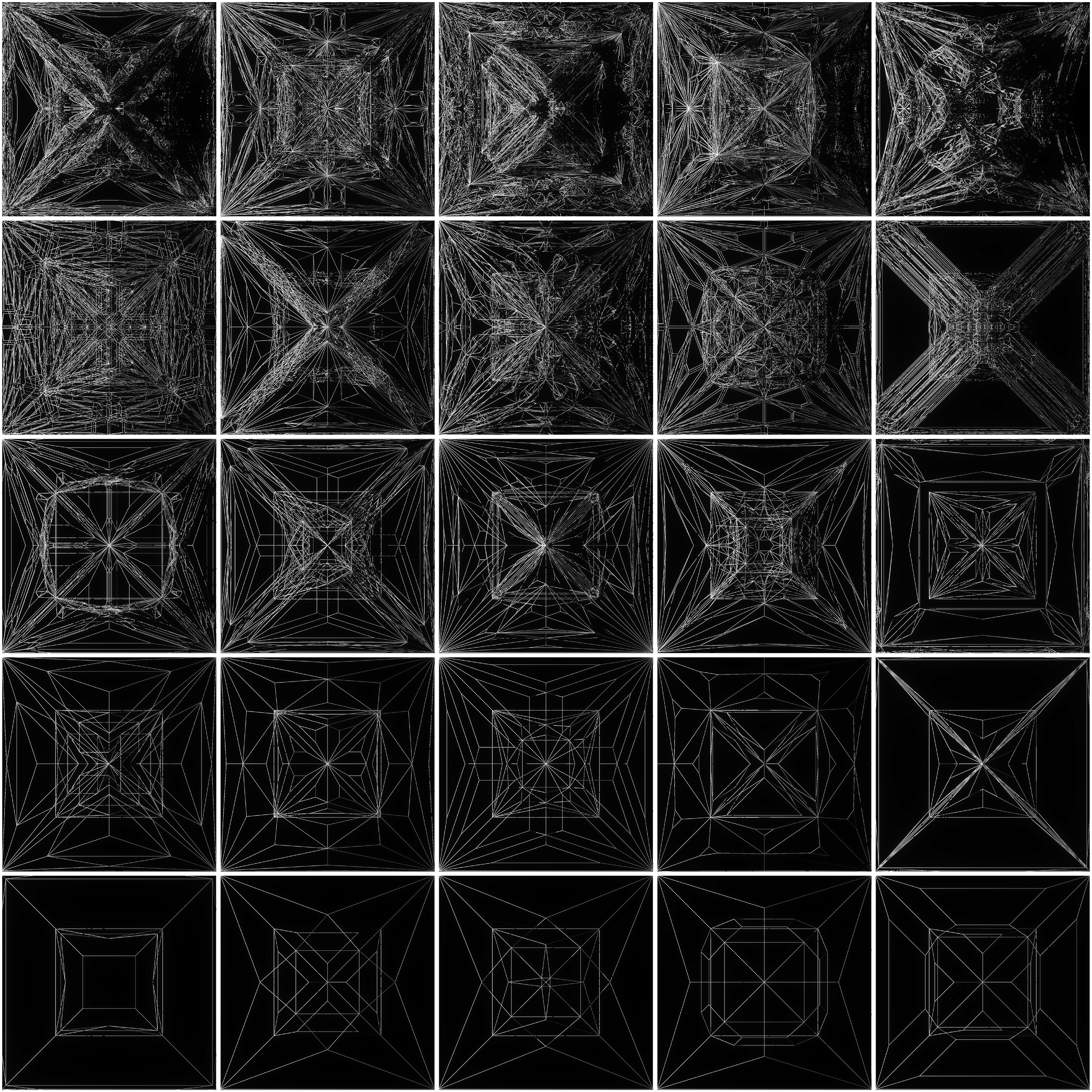 O B S C V R V M geometry subdivision algorithm - stage 2 (bottom) to stage 6 (top)