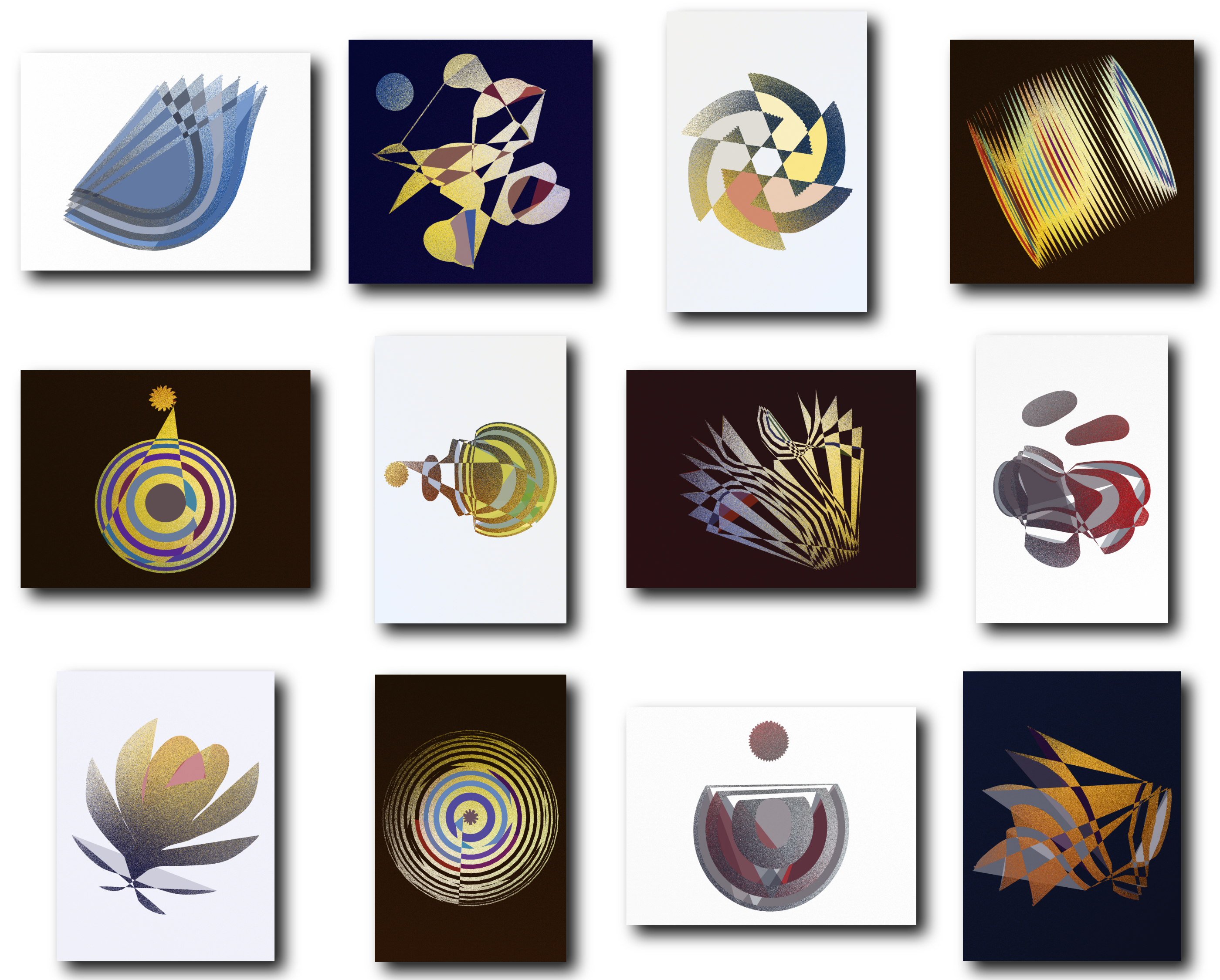 Arrangement of twelve outputs from The Artifact